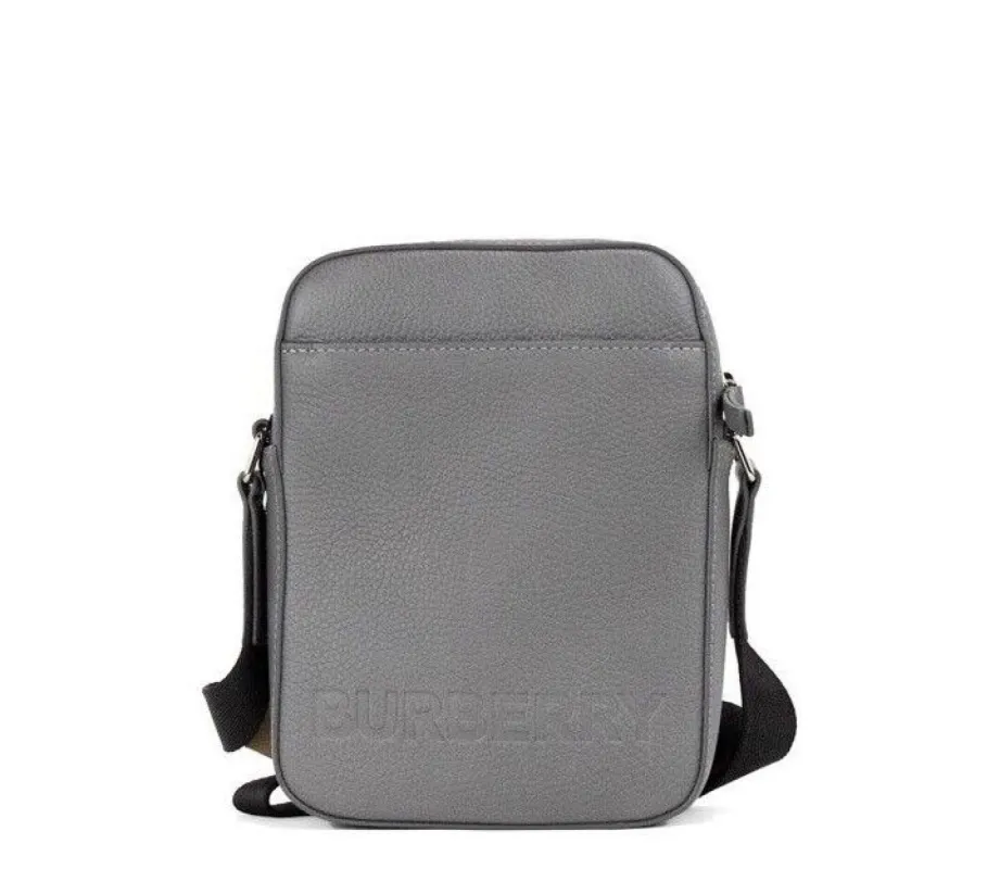 Thornton Small Grey Embossed Logo Grainy Leather Crossbody Handbag made by Burberry