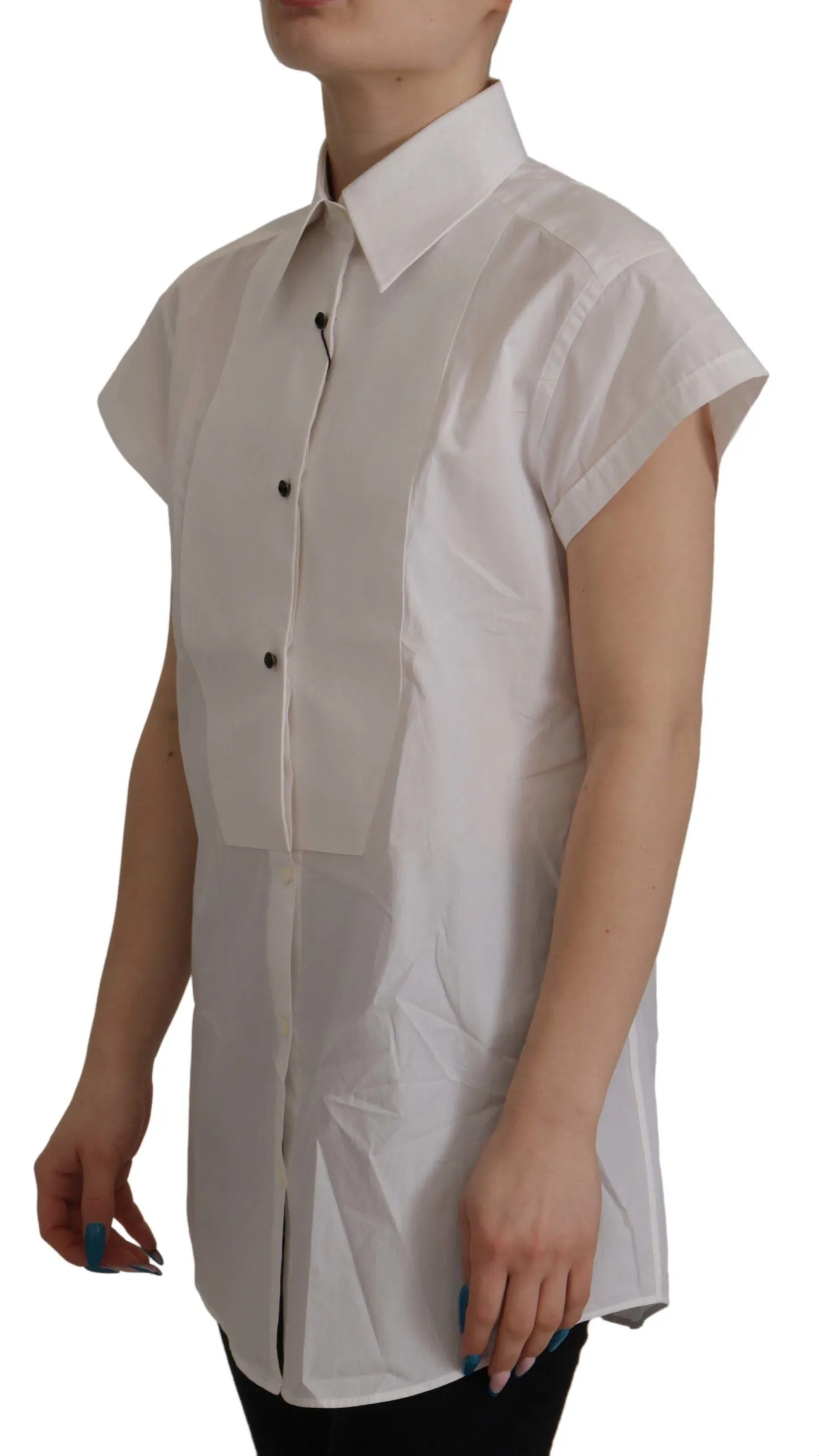 Elegant Sleeveless Tuxedo Blouse with Crystal Buttons sold by Louxly product image thumbnail 2