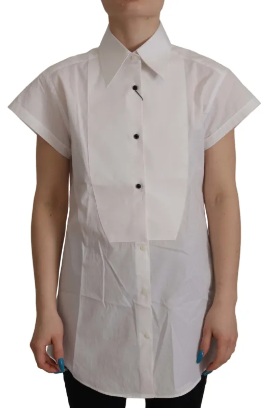 Elegant Sleeveless Tuxedo Blouse with Crystal Buttons made by Louxly