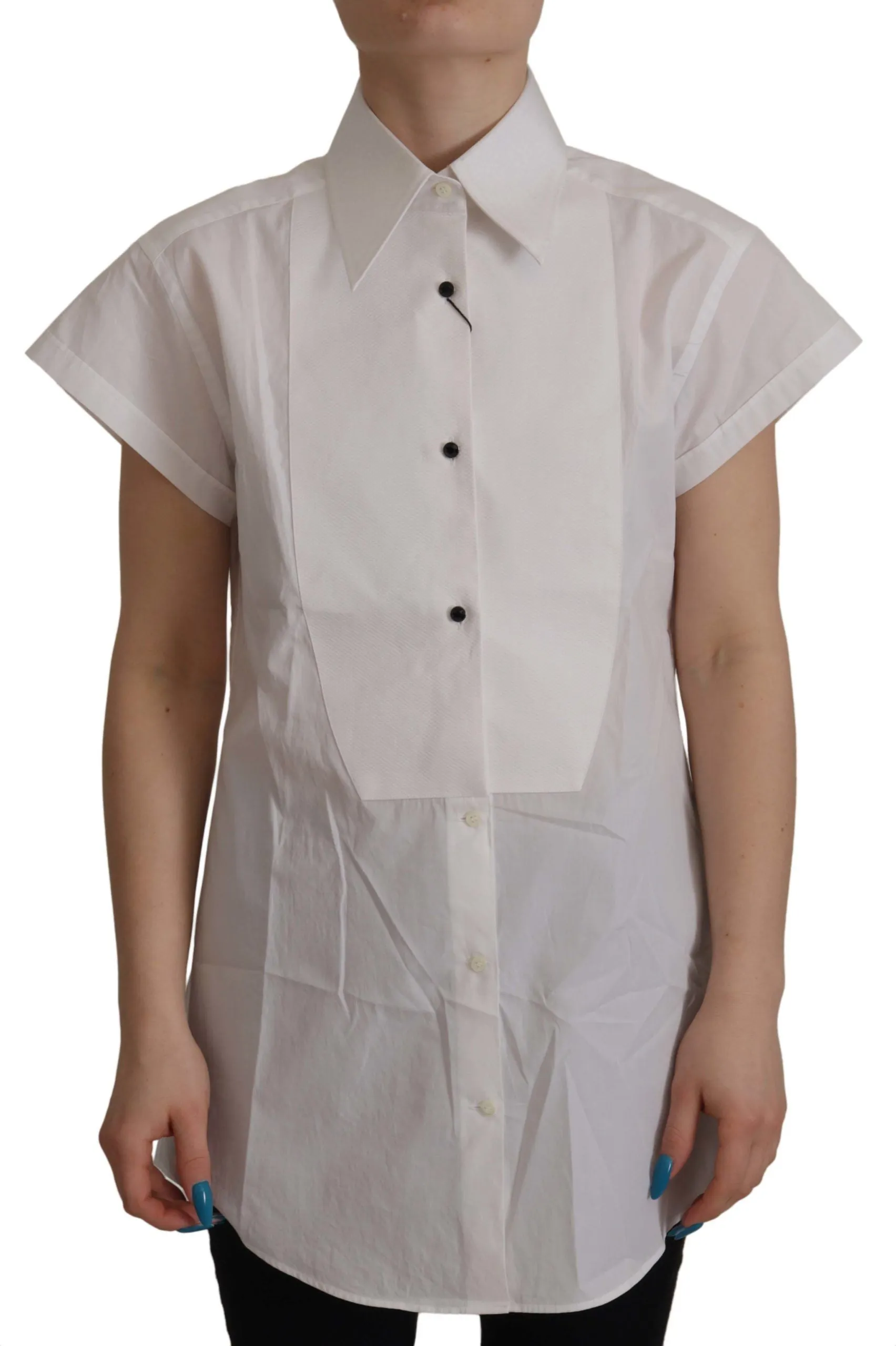 Elegant Sleeveless Tuxedo Blouse with Crystal Buttons sold by Louxly