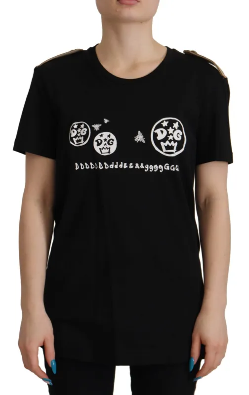 Chic Black Logo Cotton Tee for Women sold by Louxly