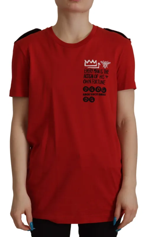 Elegant Red Crewneck Cotton Tee sold by Louxly