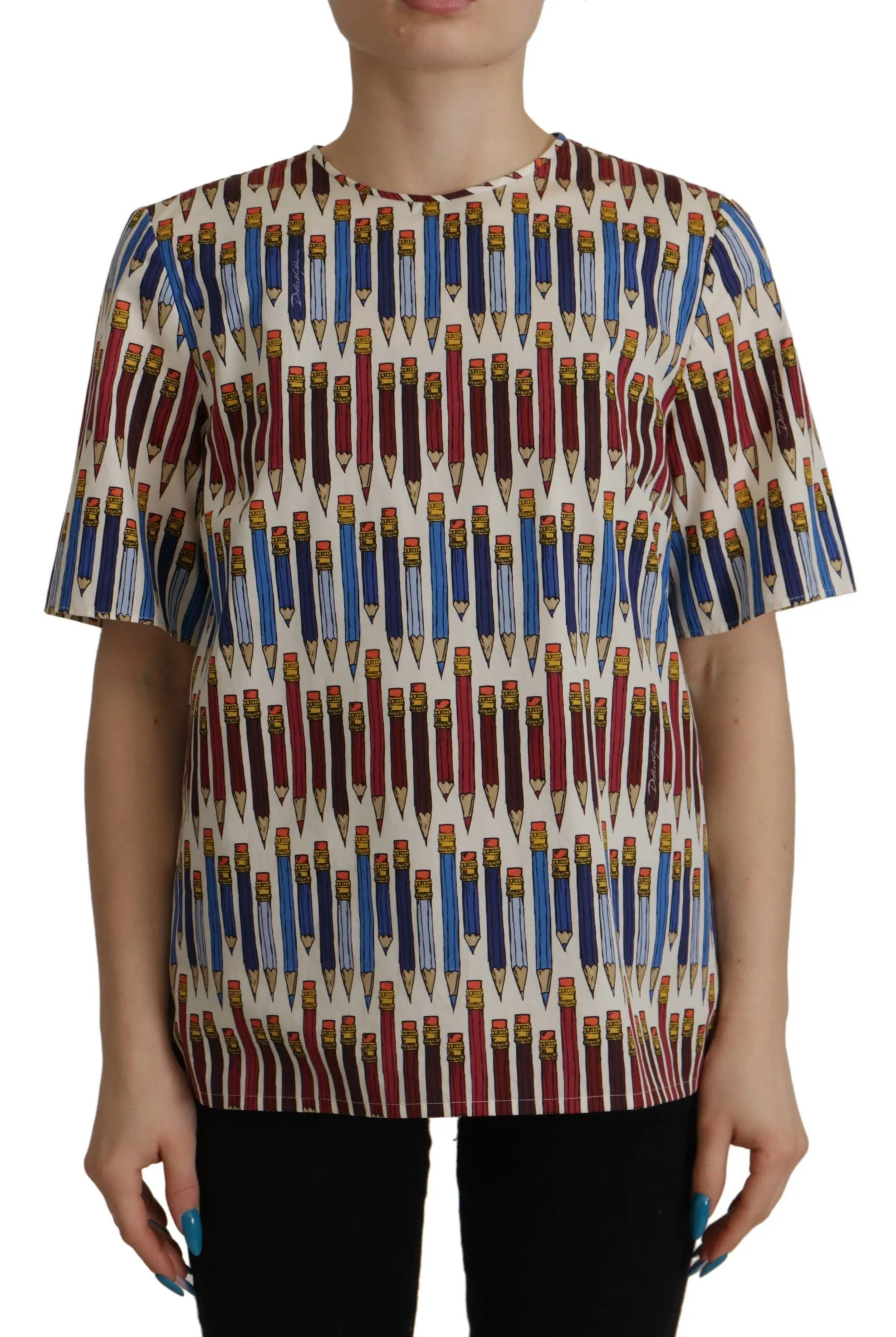 Chic White Pencil Print Short Sleeve Blouse sold by Louxly