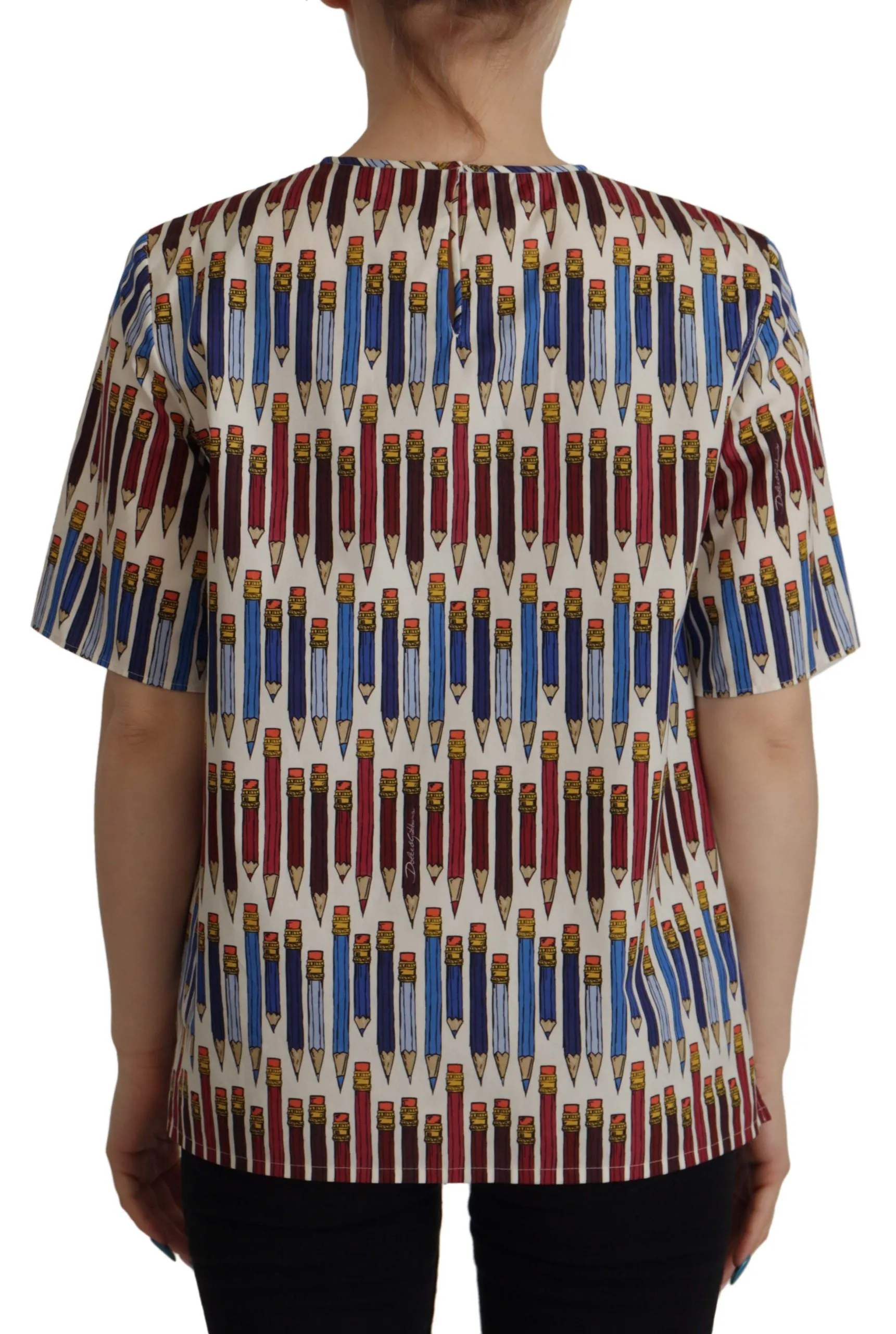 Chic White Pencil Print Short Sleeve Blouse sold by Louxly product image thumbnail 3