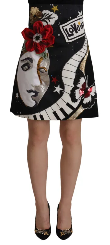 High-Waist A-Line Embellished Black Skirt sold by Louxly