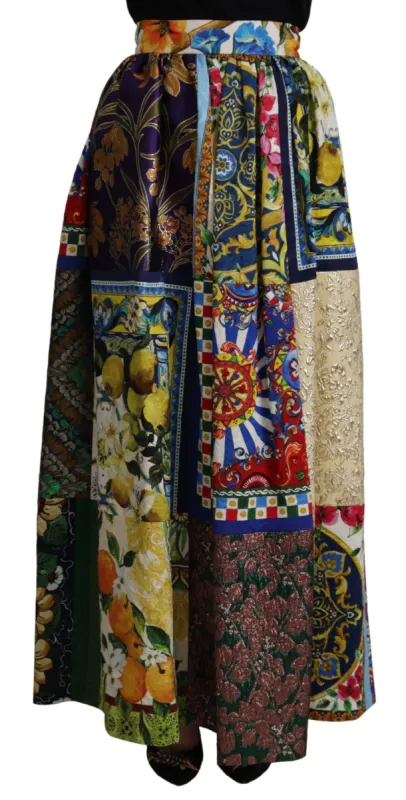 High Waist Maxi Skirt with Sicilian Patterns sold by Louxly