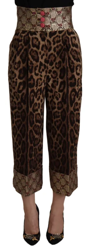 High Waist Cropped Leopard Jacquard Pants sold by Louxly