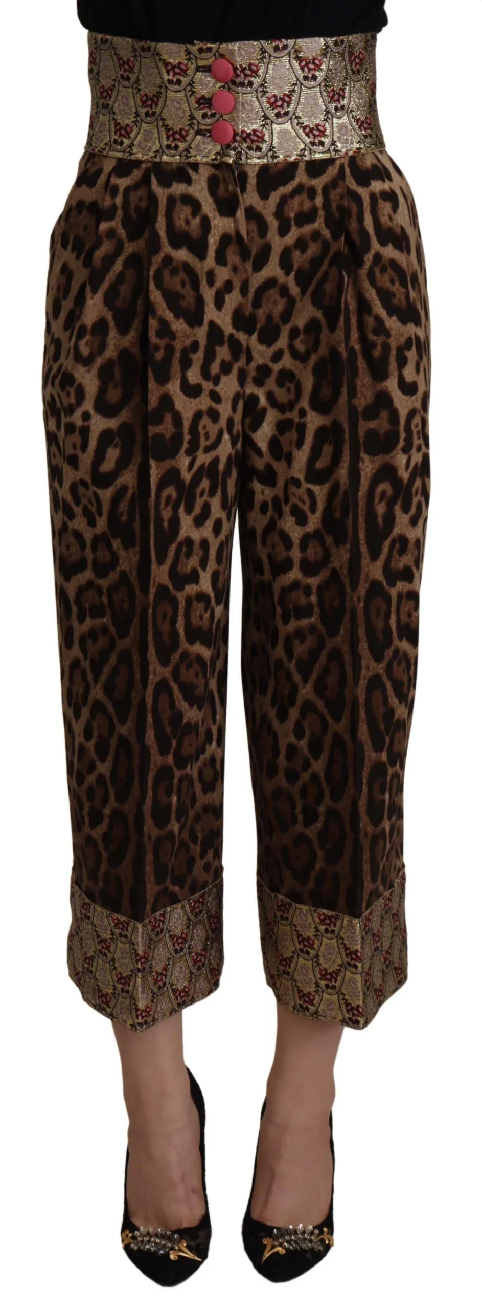 High Waist Cropped Leopard Jacquard Pants sold by Louxly