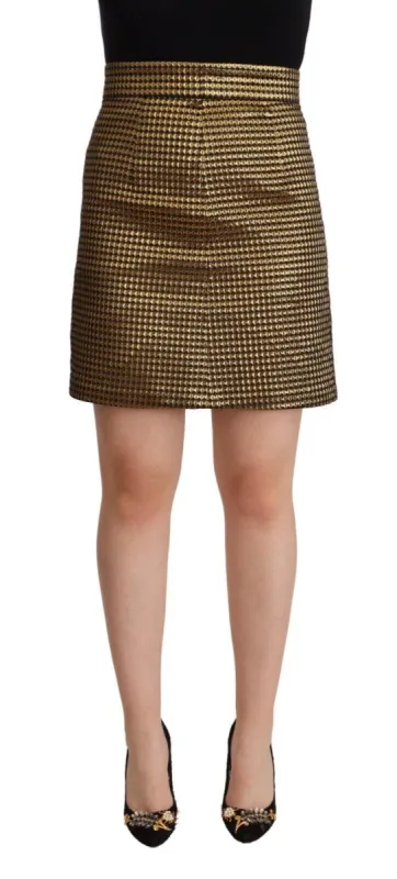 Elegant High-Waisted Gold-Black Skirt sold by Louxly