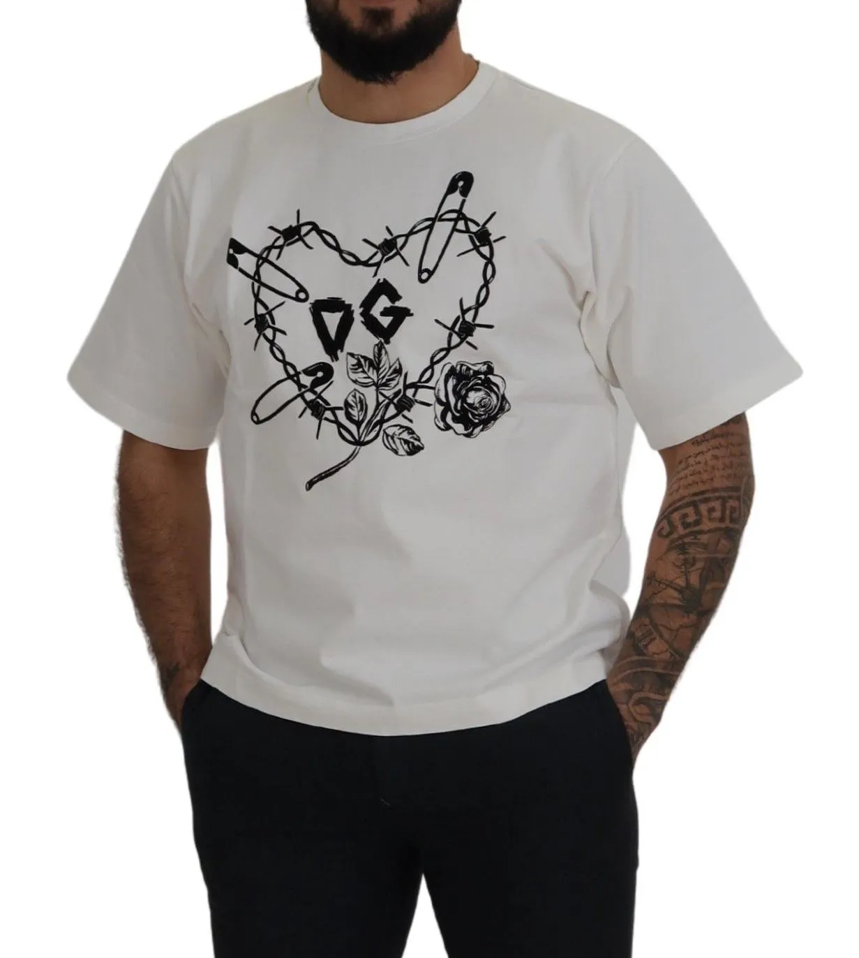Elegant White Heart Roses Crewneck Tee sold by Louxly product image thumbnail 5