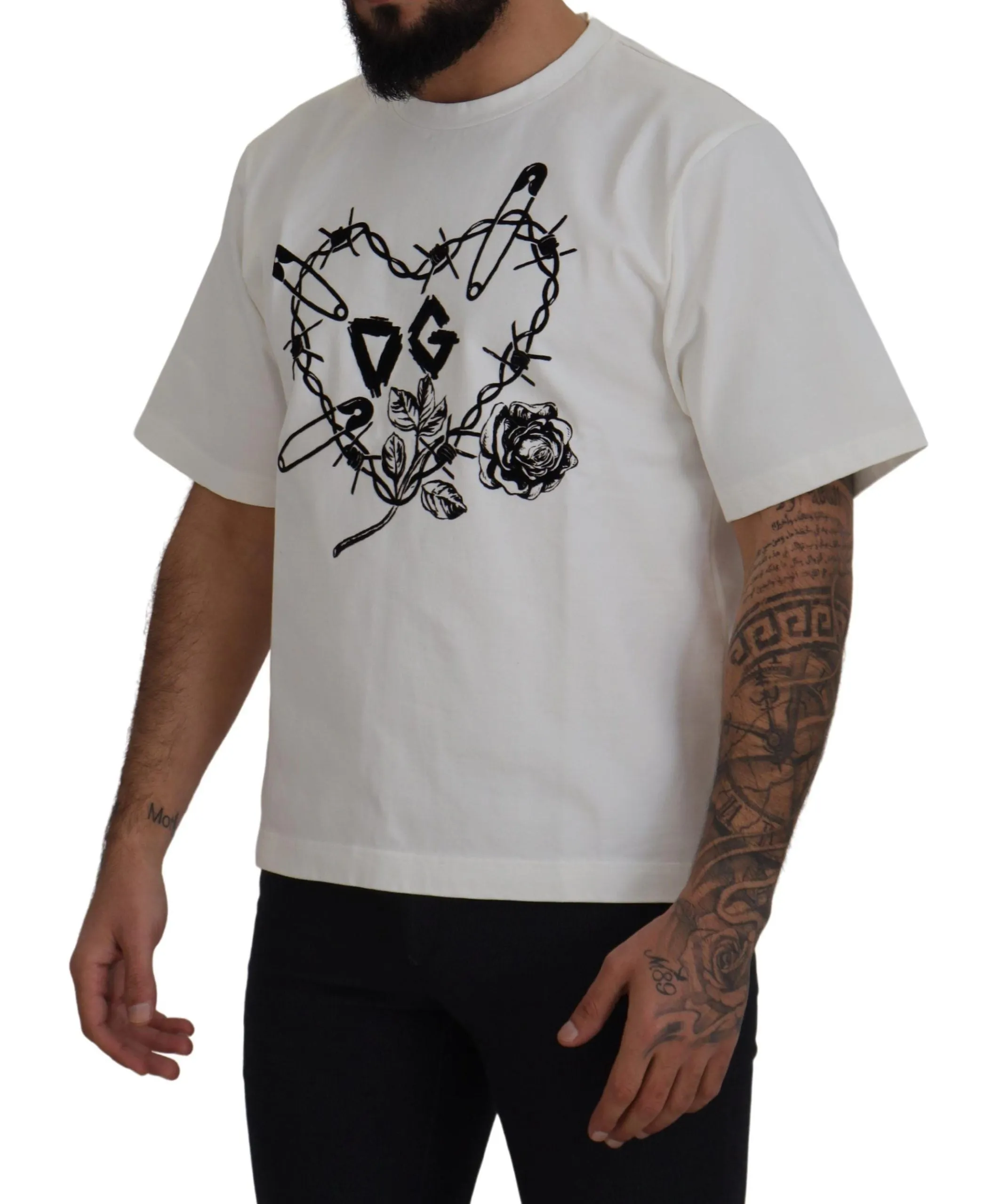 Elegant White Heart Roses Crewneck Tee sold by Louxly product image thumbnail 2