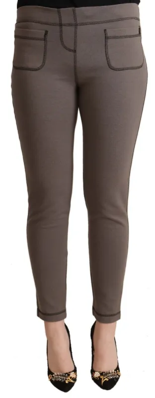 Chic Gray Mid Waist Skinny Pants for Sophisticated Style sold by Louxly