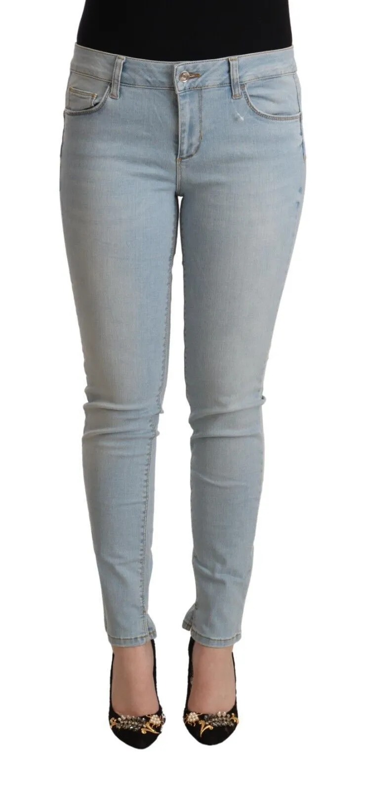 Light Blue Mid Waist Skinny Denim sold by Louxly