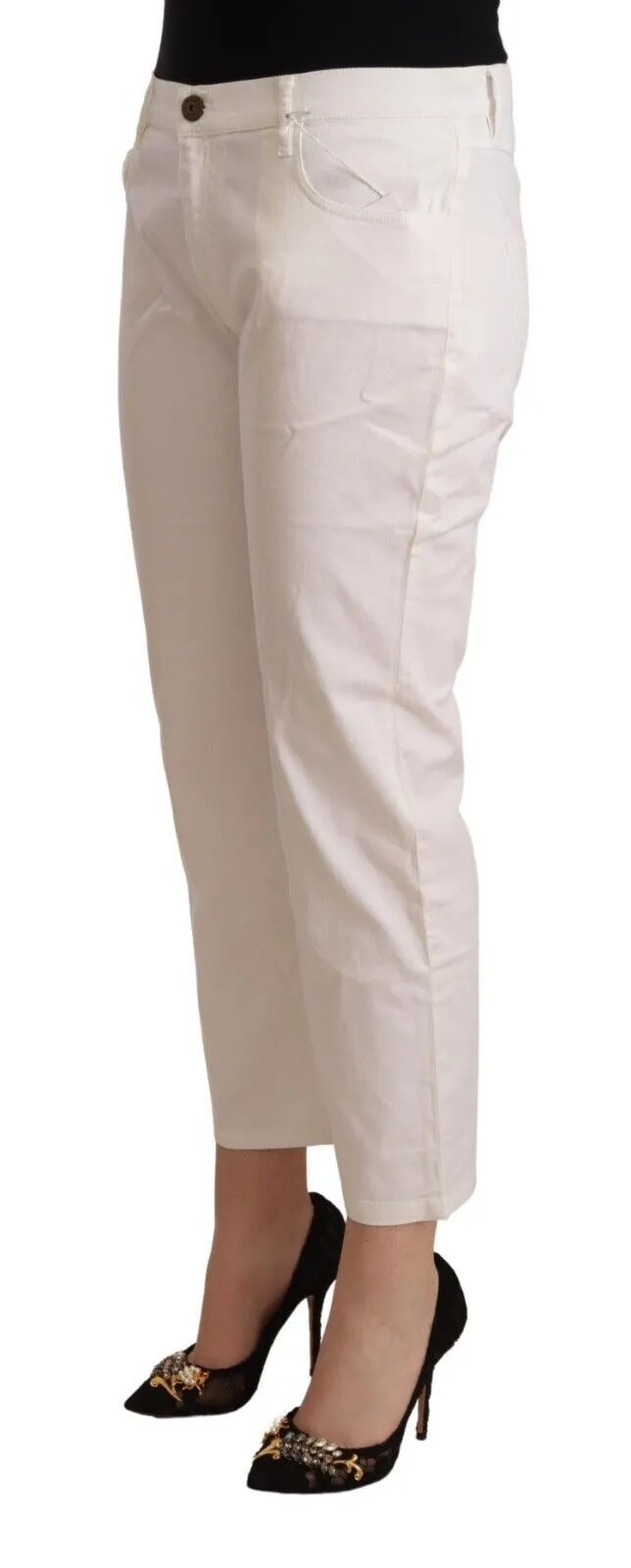 Chic White Mid Waist Skinny Cropped Jeans sold by Louxly product image thumbnail 2