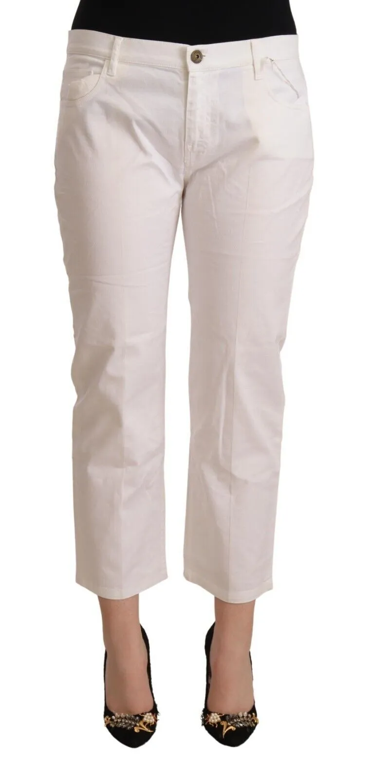 Chic White Mid Waist Skinny Cropped Jeans sold by Louxly