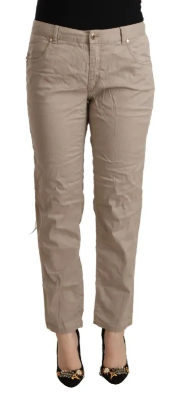 Beige Mid Waist Tapered Pants sold by Louxly