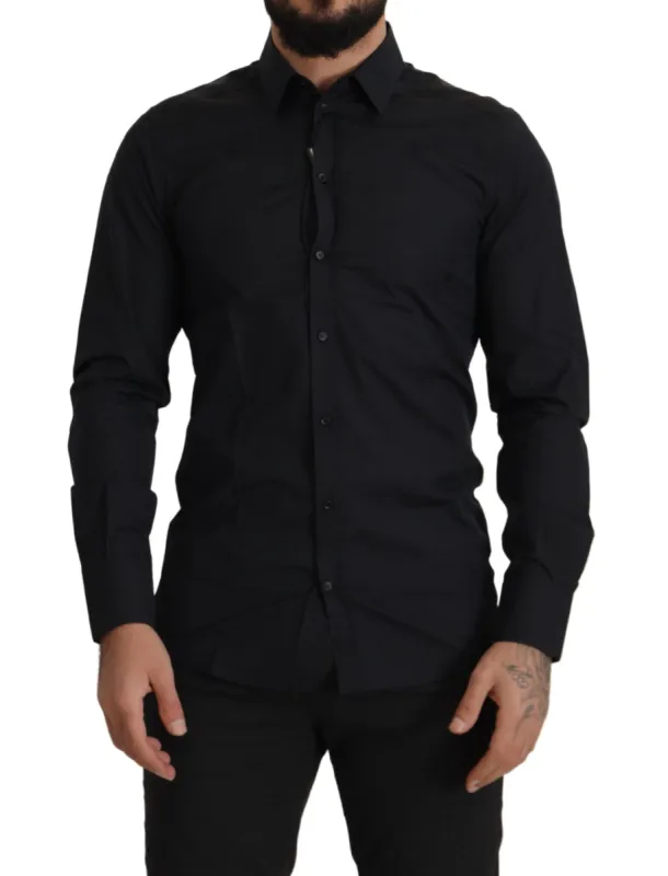 Elegant Slim Fit Black Cotton Dress Shirt sold by Louxly