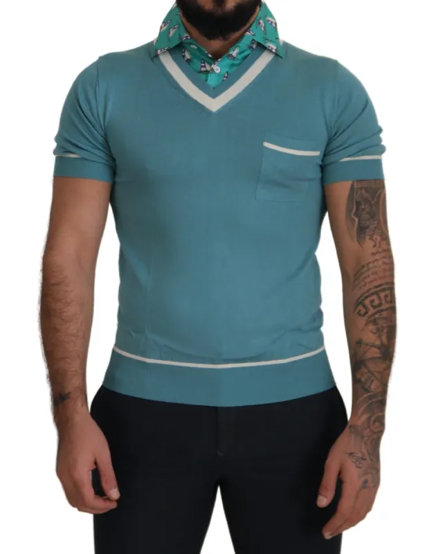 Elegant Silk Polo Tee with Boat Collar Print sold by Louxly