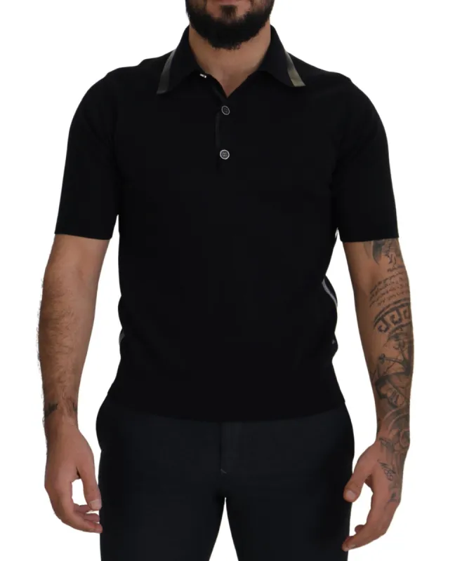 Elegant Black Silk Blend Polo T-Shirt sold by Louxly