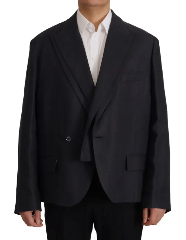 Sleek Double Breasted Navy Linen Blazer sold by Louxly