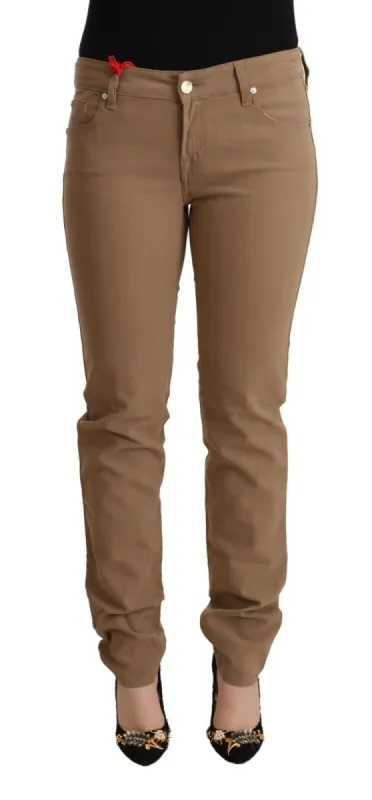 Elegant Brown Mid Waist Skinny Pants sold by Louxly