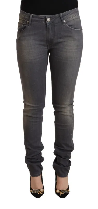 Elegant Dark Gray Skinny Jeans - Low Waist Zip Closure sold by Louxly
