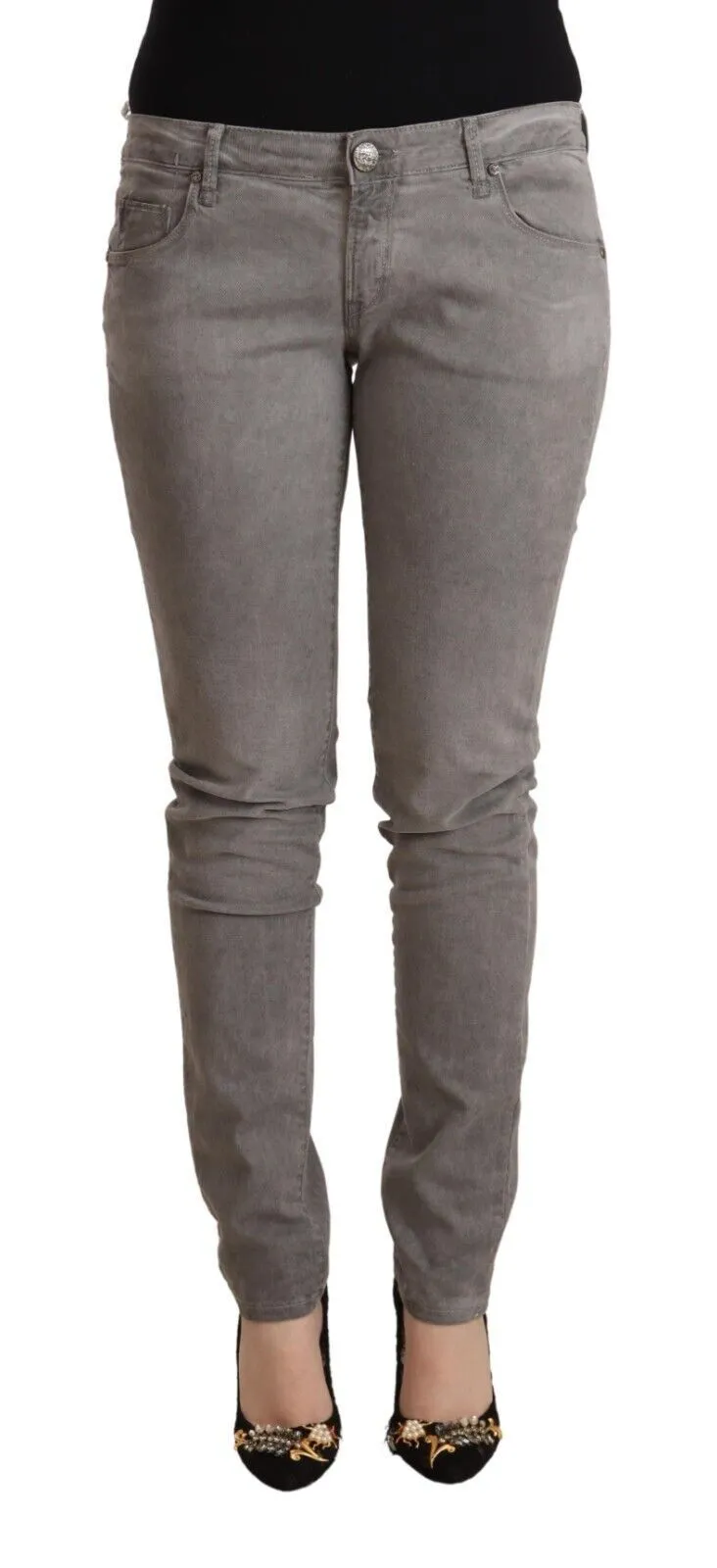 Sleek Gray Skinny Low Waist Jeans sold by Louxly