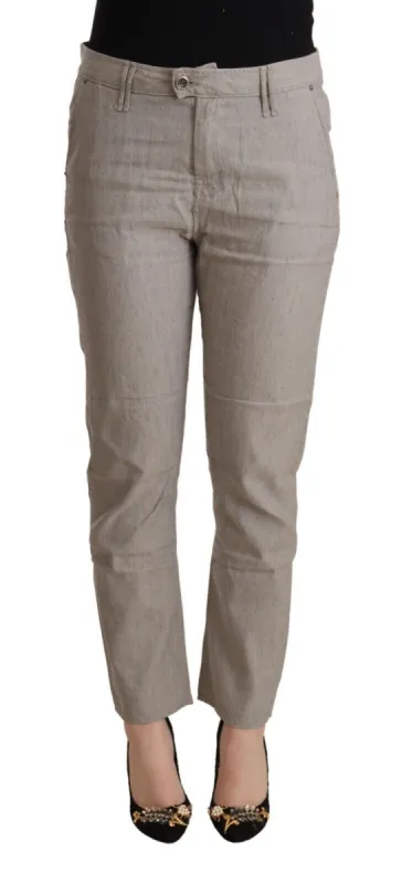 Elegant Light Grey Tapered Linen Pants sold by Louxly