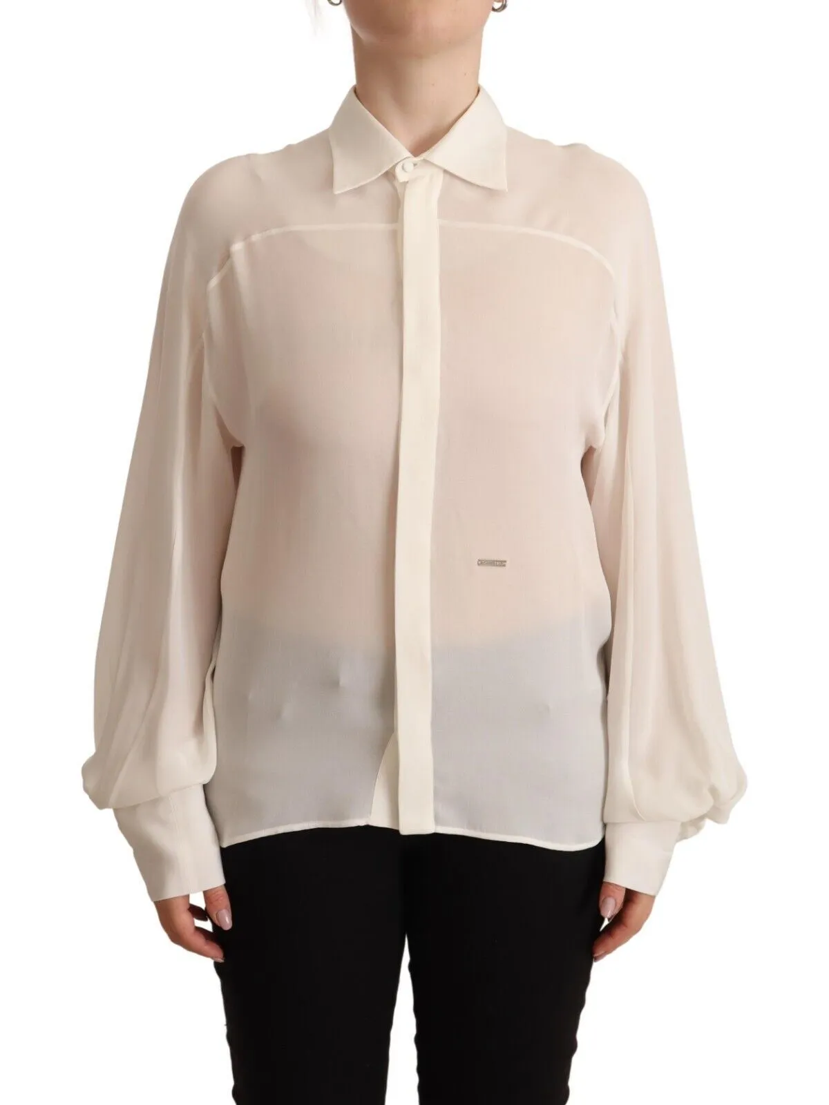 Elegant Off White Silk Long Sleeve Blouse sold by Louxly