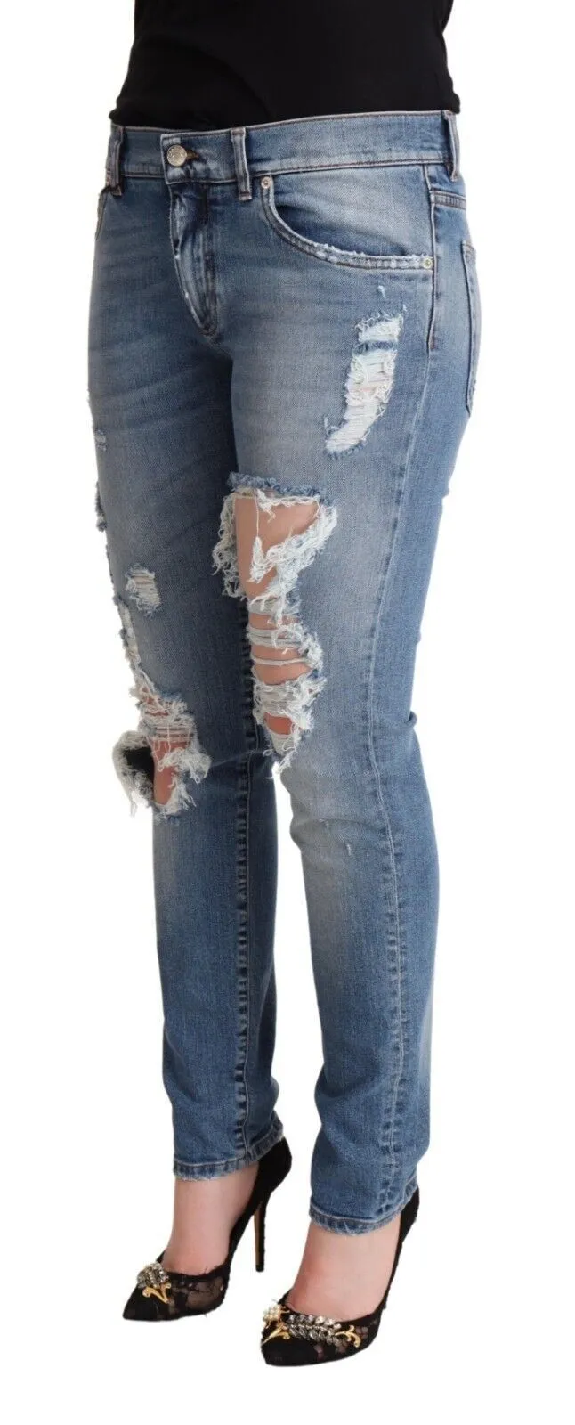 Chic Distressed Denim Skinny Jeans sold by Louxly product image thumbnail 2