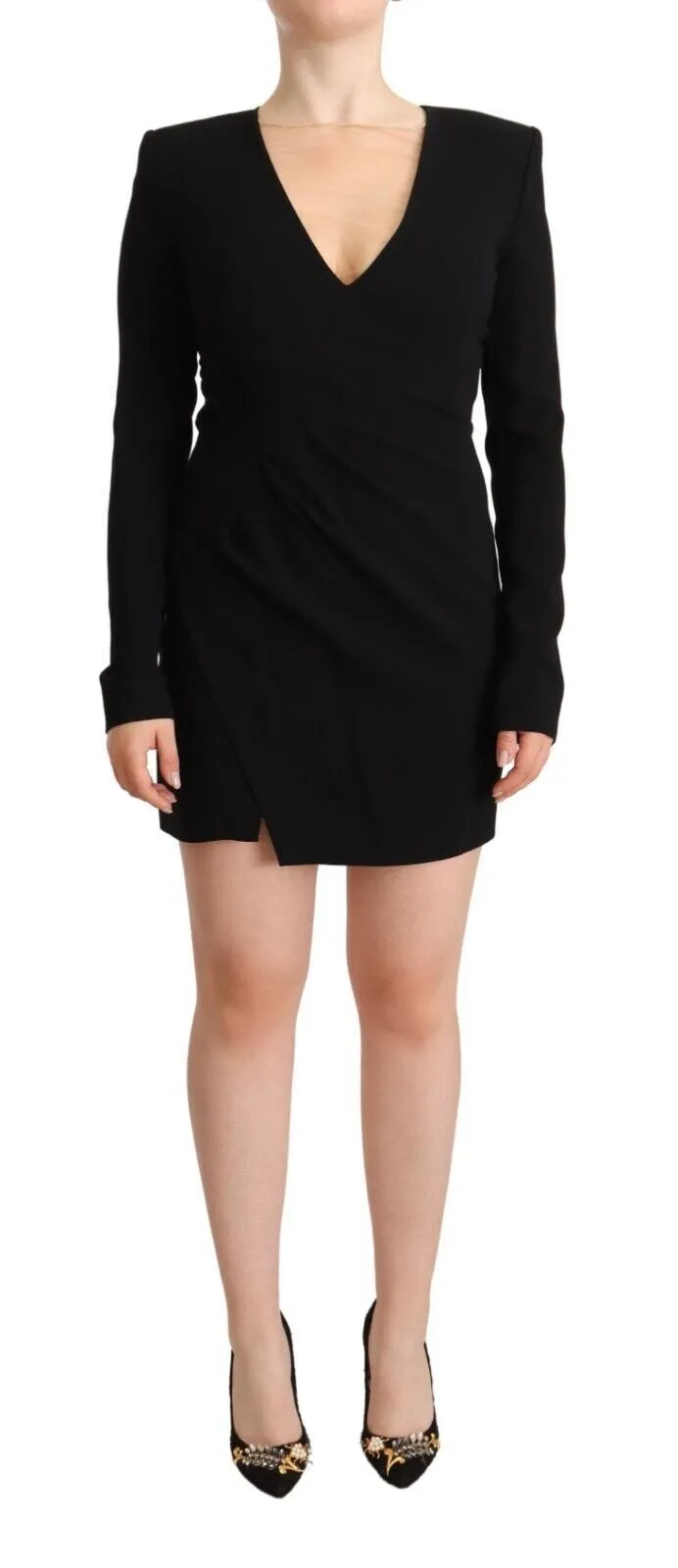 Elegant Black V-Neck Mini Dress sold by Louxly
