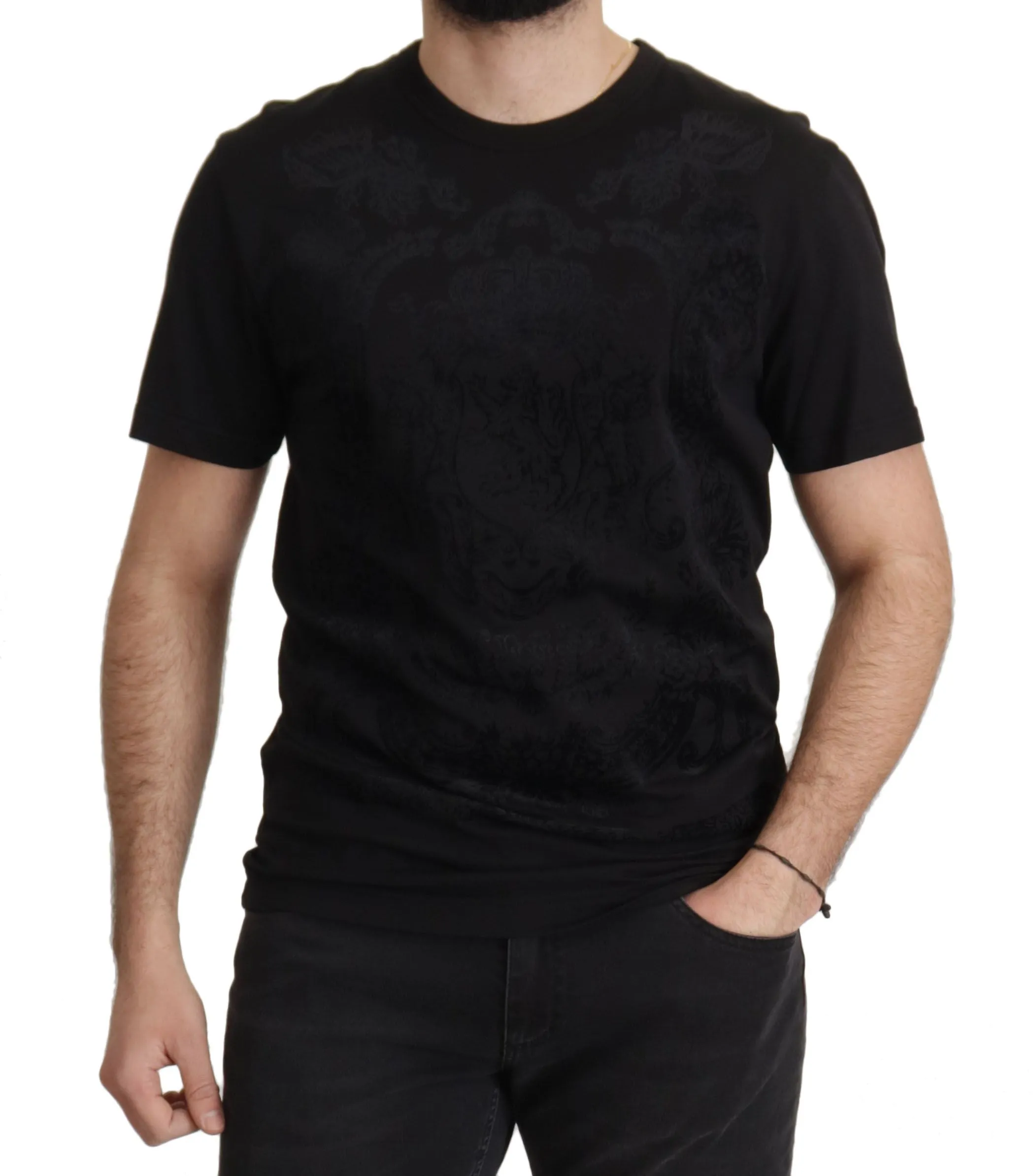 Elegant Black Baroque Crewneck Tee sold by Louxly product image thumbnail 3