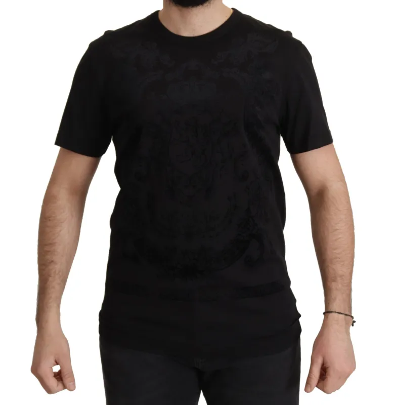 Elegant Black Baroque Crewneck Tee sold by Louxly
