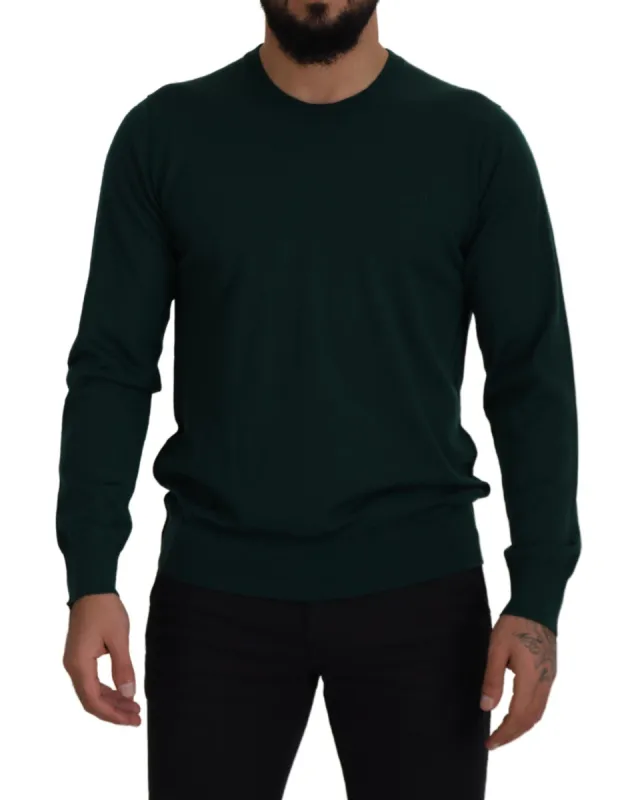 Elegant Green Crewneck Cashmere Sweater sold by Louxly