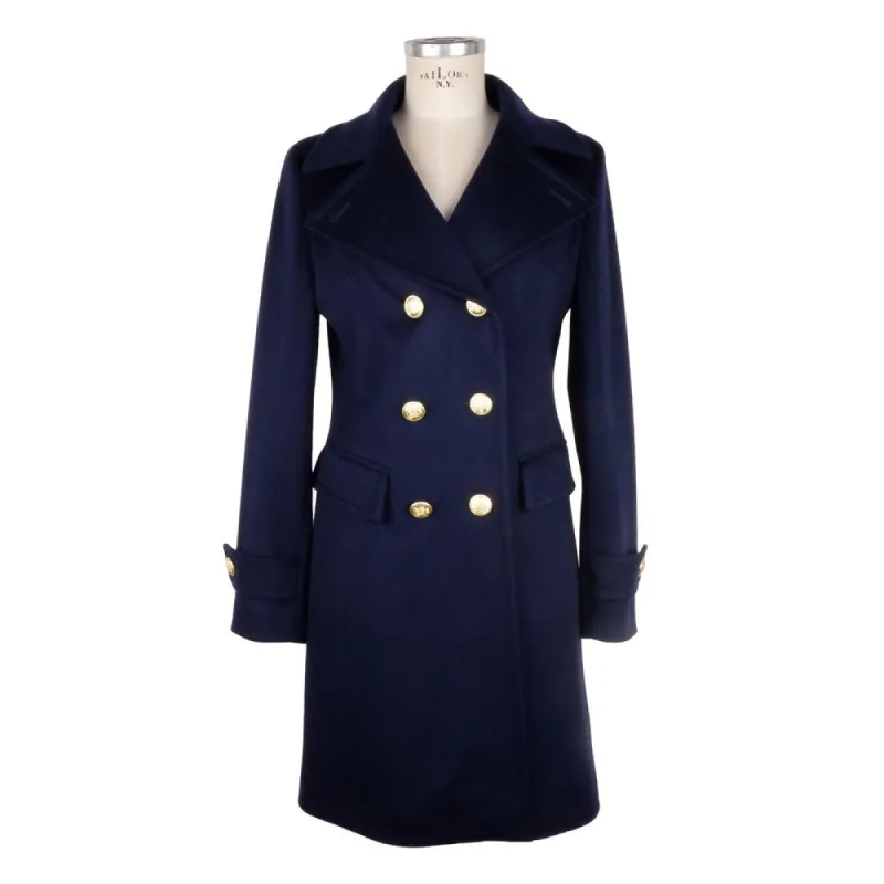 Elegant Blue Virgin Wool Ladies Coat sold by Louxly