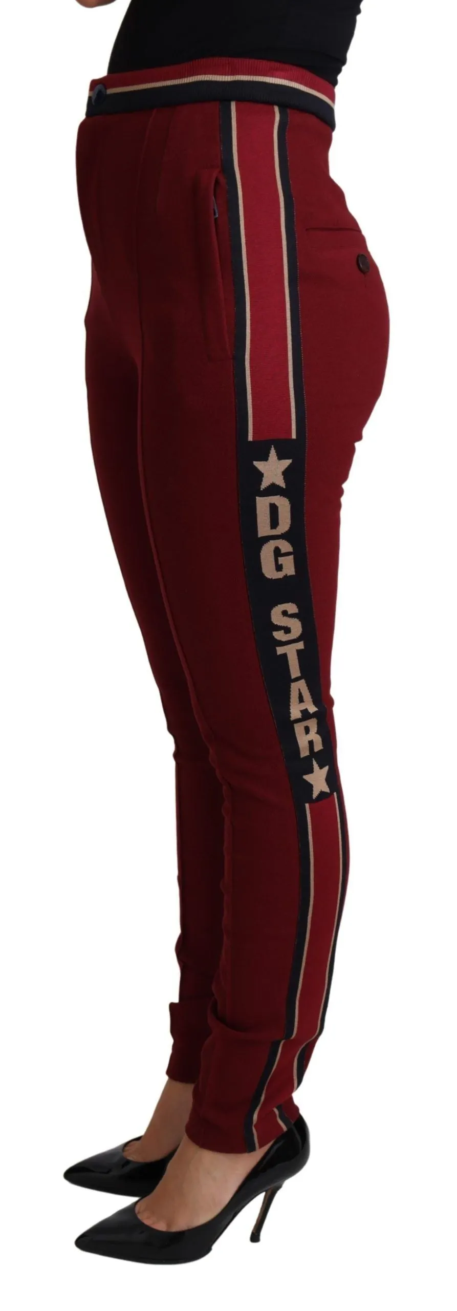 High-Waist Embroidered Red Skinny Trousers sold by Louxly product image thumbnail 2