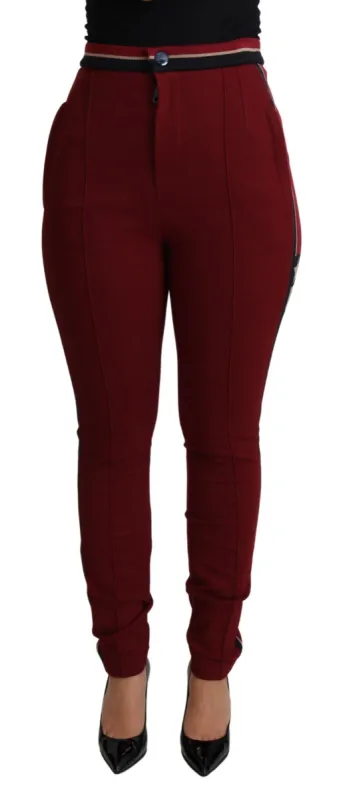 High-Waist Embroidered Red Skinny Trousers sold by Louxly