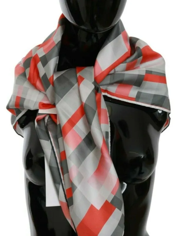 Elegant Silk Checkered Scarf in Gray and Red sold by Louxly