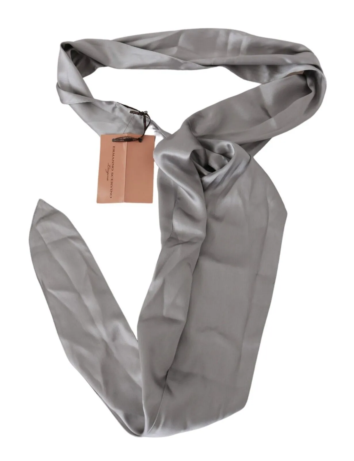 Sleek Silver Silk Neck Scarf for Men sold by Louxly product image thumbnail 4