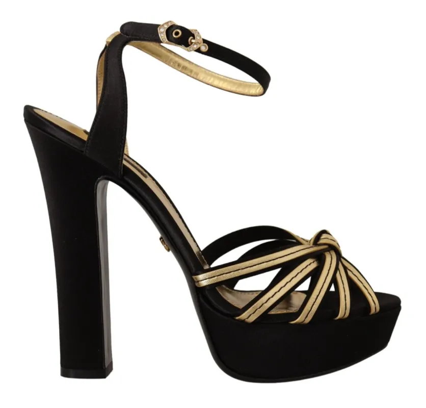 Elegant Black Gold Ankle Strap Heels Sandals sold by Louxly
