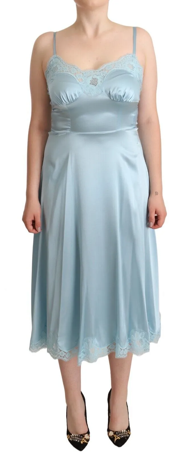 Elegant Lace Trim A-Line Midi Dress sold by Louxly
