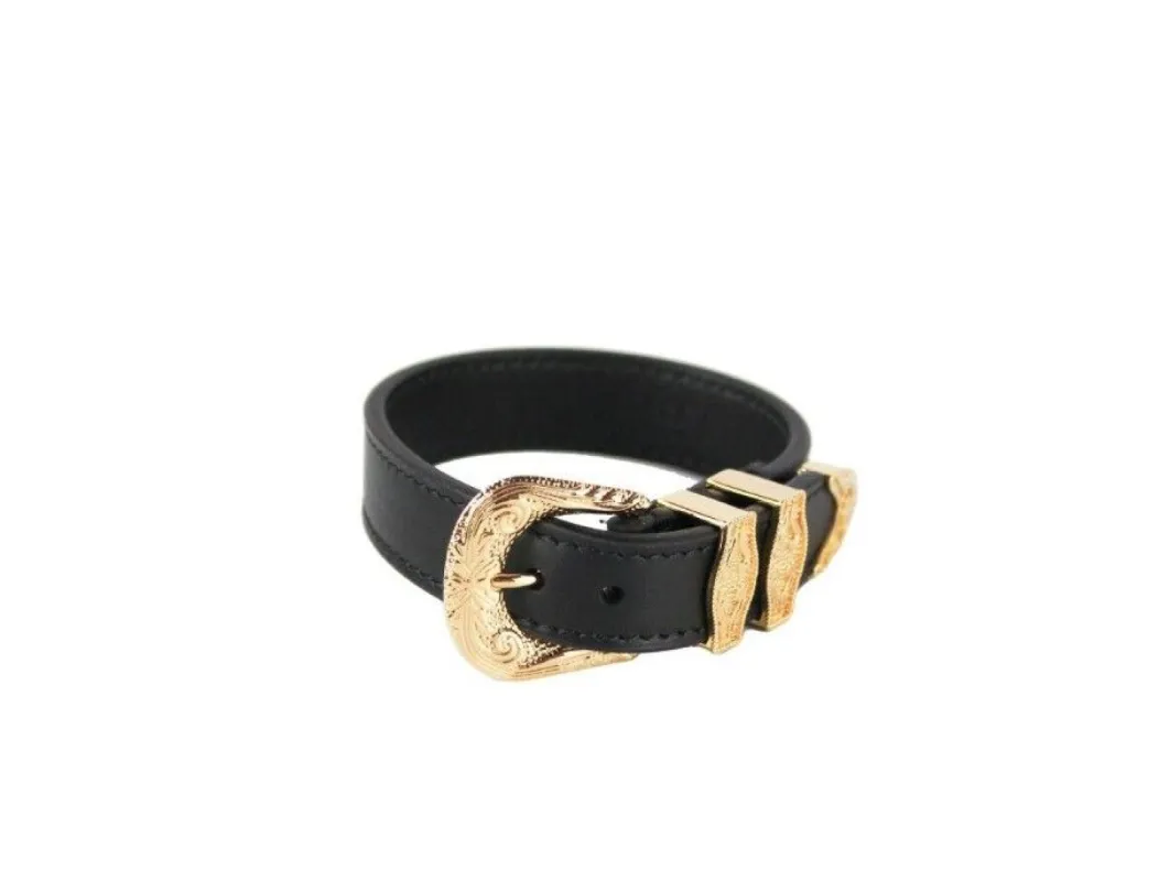 Medusa Western Buckle Smooth Leather Gold Plated Brass Gold Bracelet made by Versace