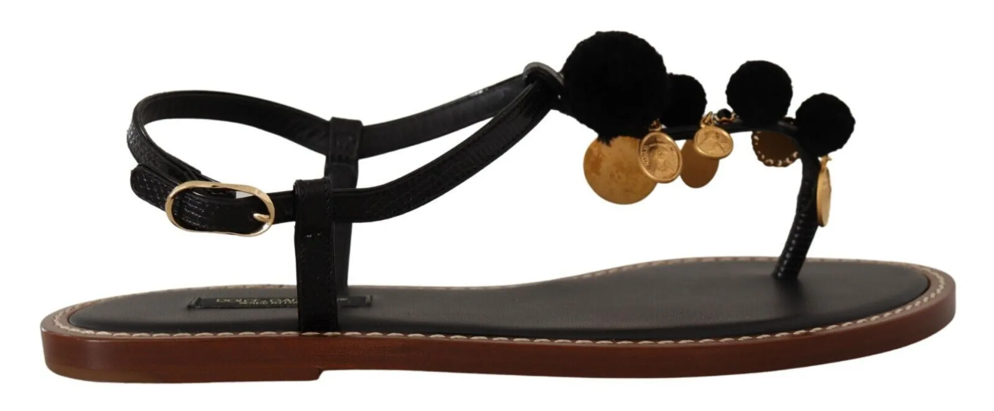 Chic Leather Ankle Strap Flats with Gold Detailing sold by Louxly