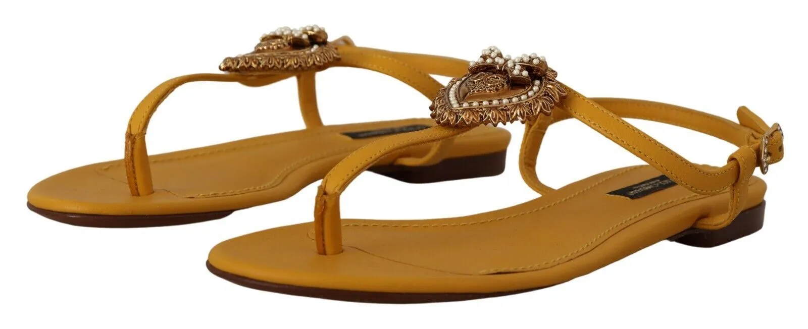 Mustard T-Strap Flat Sandals with Heart Embellishment sold by Louxly product image thumbnail 4