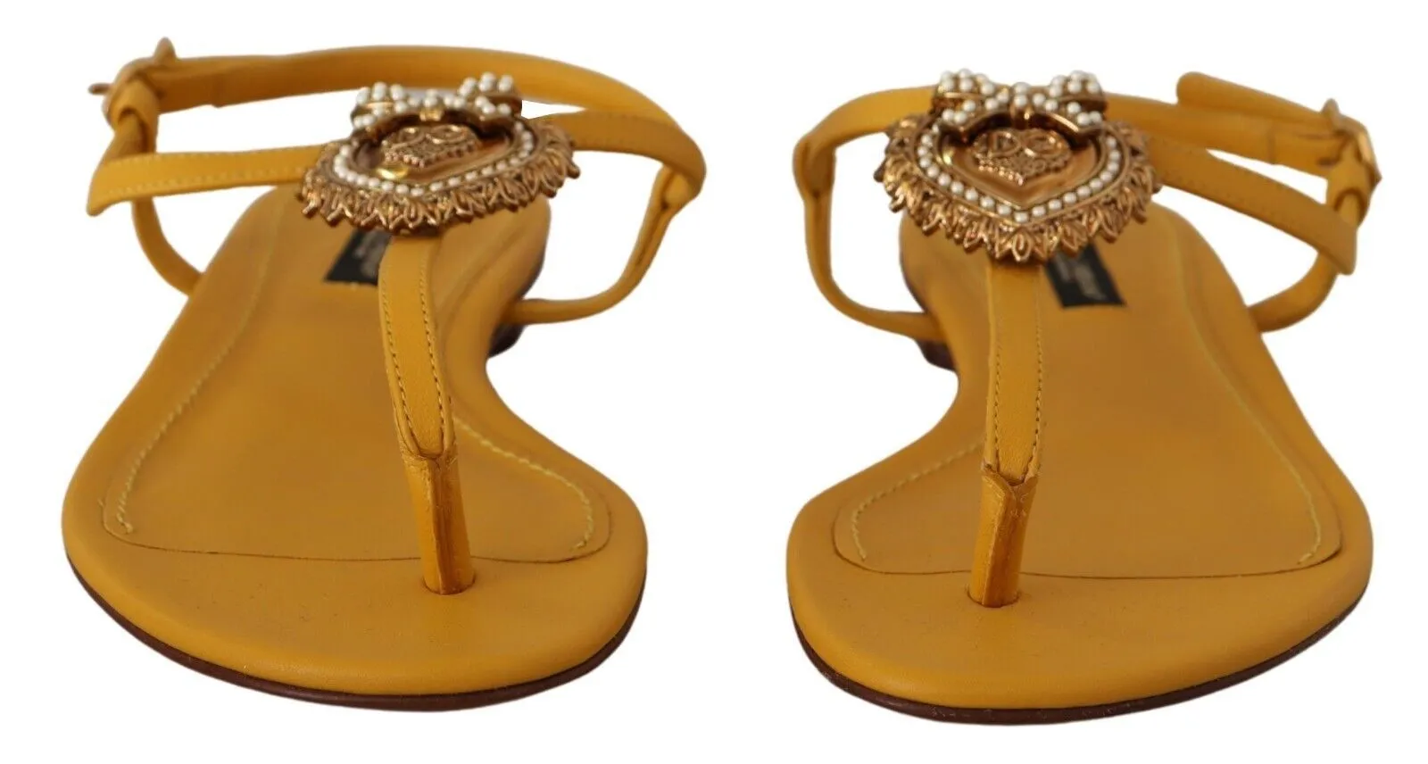 Mustard T-Strap Flat Sandals with Heart Embellishment sold by Louxly product image thumbnail 3