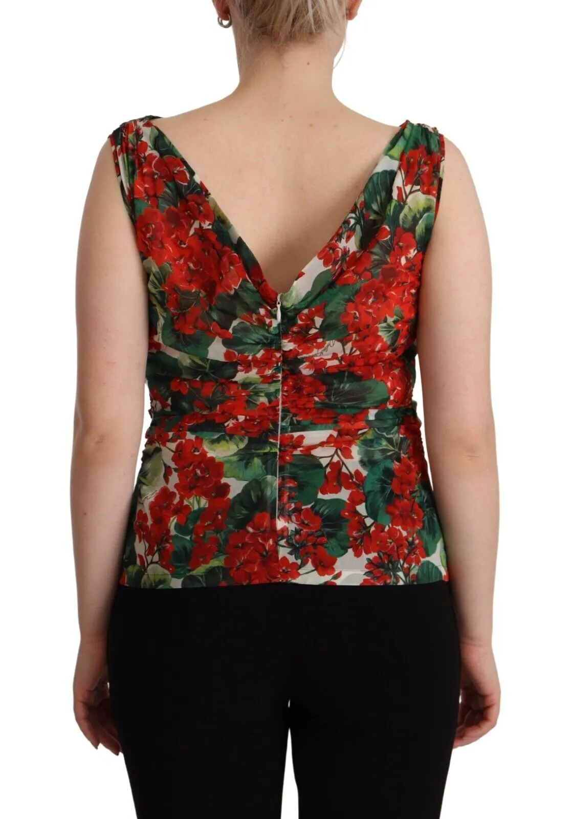Elegant V-Neck Geranium Print Silk Tank Top sold by Louxly product image thumbnail 3
