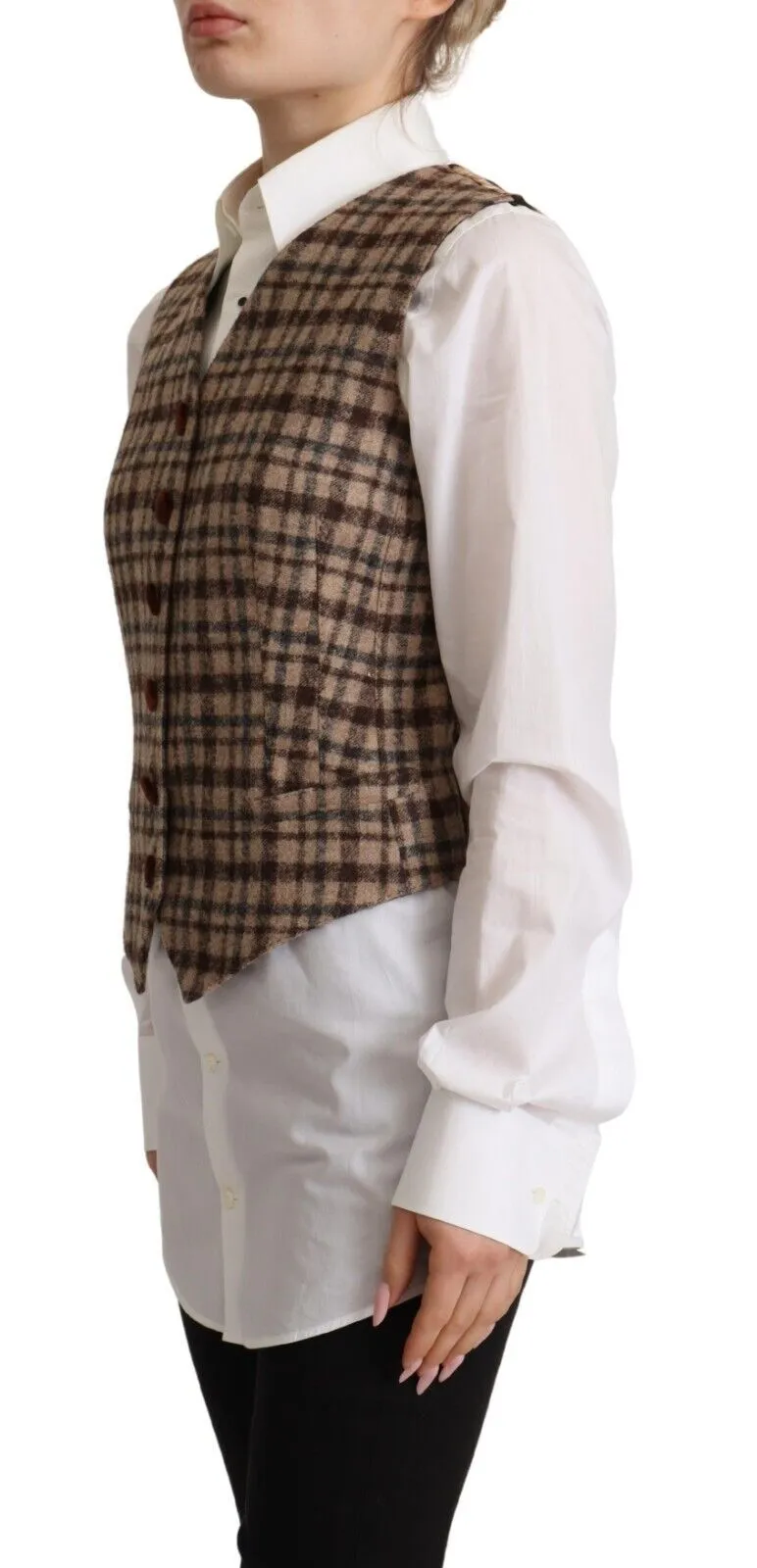 Elegant Checkered V-Neck Sleeveless Vest Top sold by Louxly product image thumbnail 2