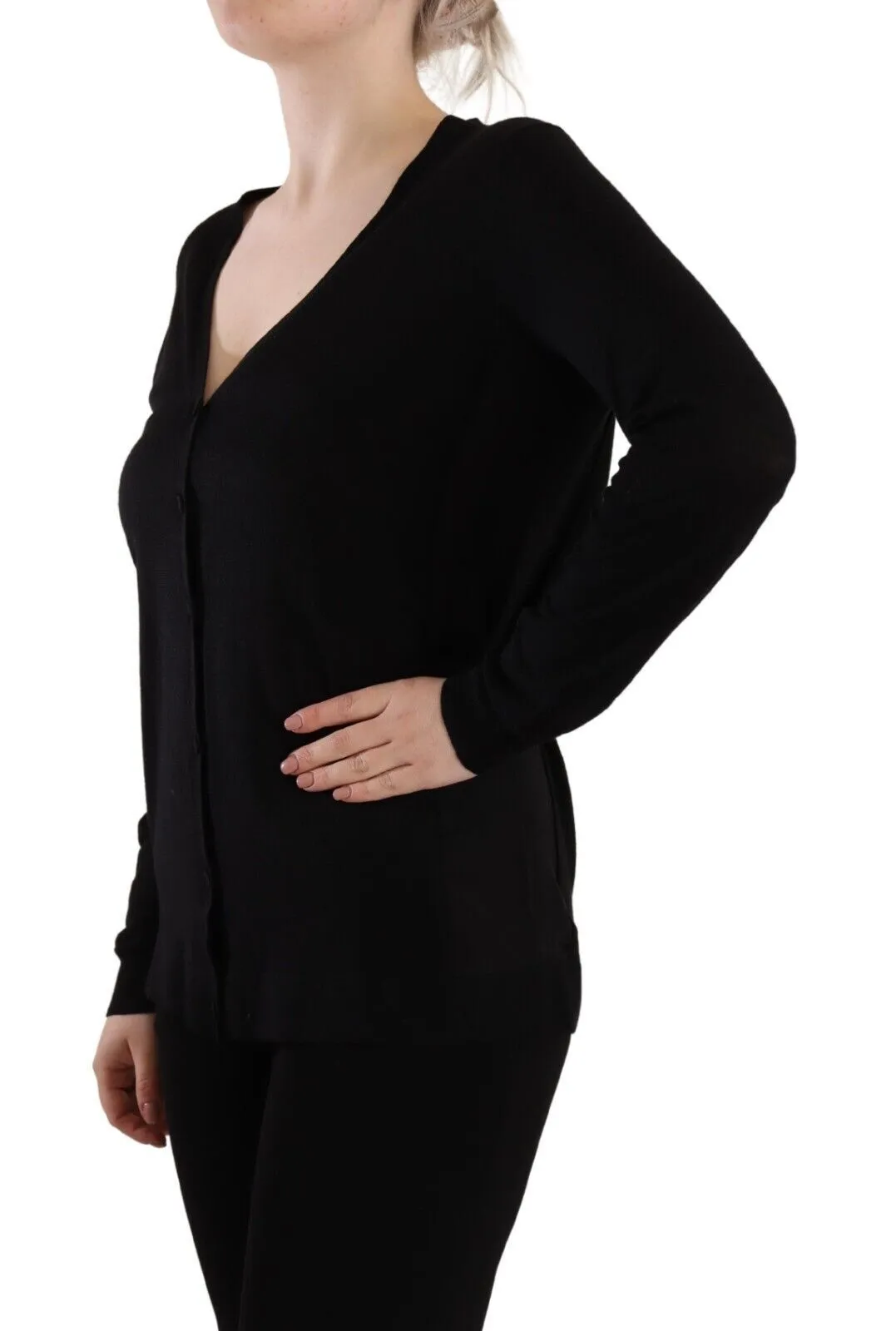 Elegant Black V-Neck Wool Pullover sold by Louxly product image thumbnail 2