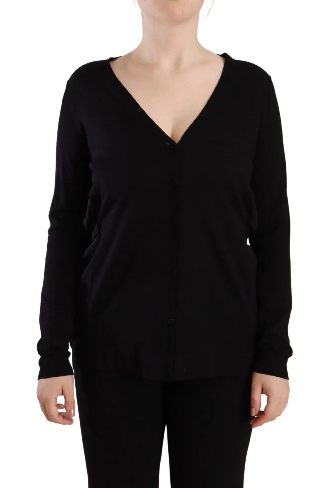 Elegant Black V-Neck Wool Pullover sold by Louxly