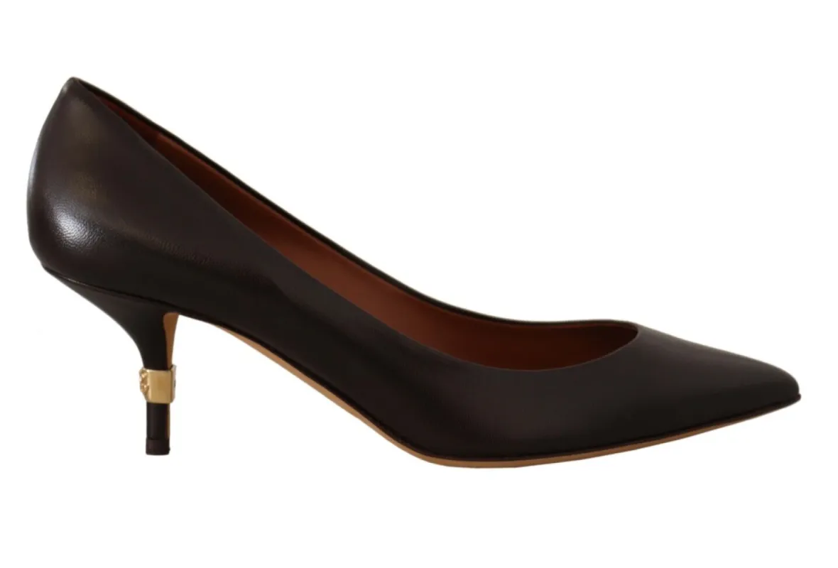 Elegant Brown Leather Heels Pumps sold by Louxly